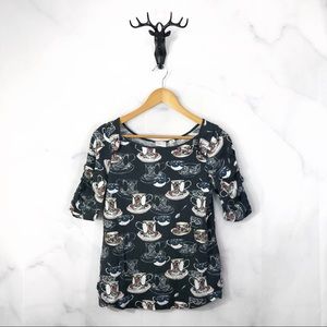 Postmark Anthropologie | Black Teacup Print Top L